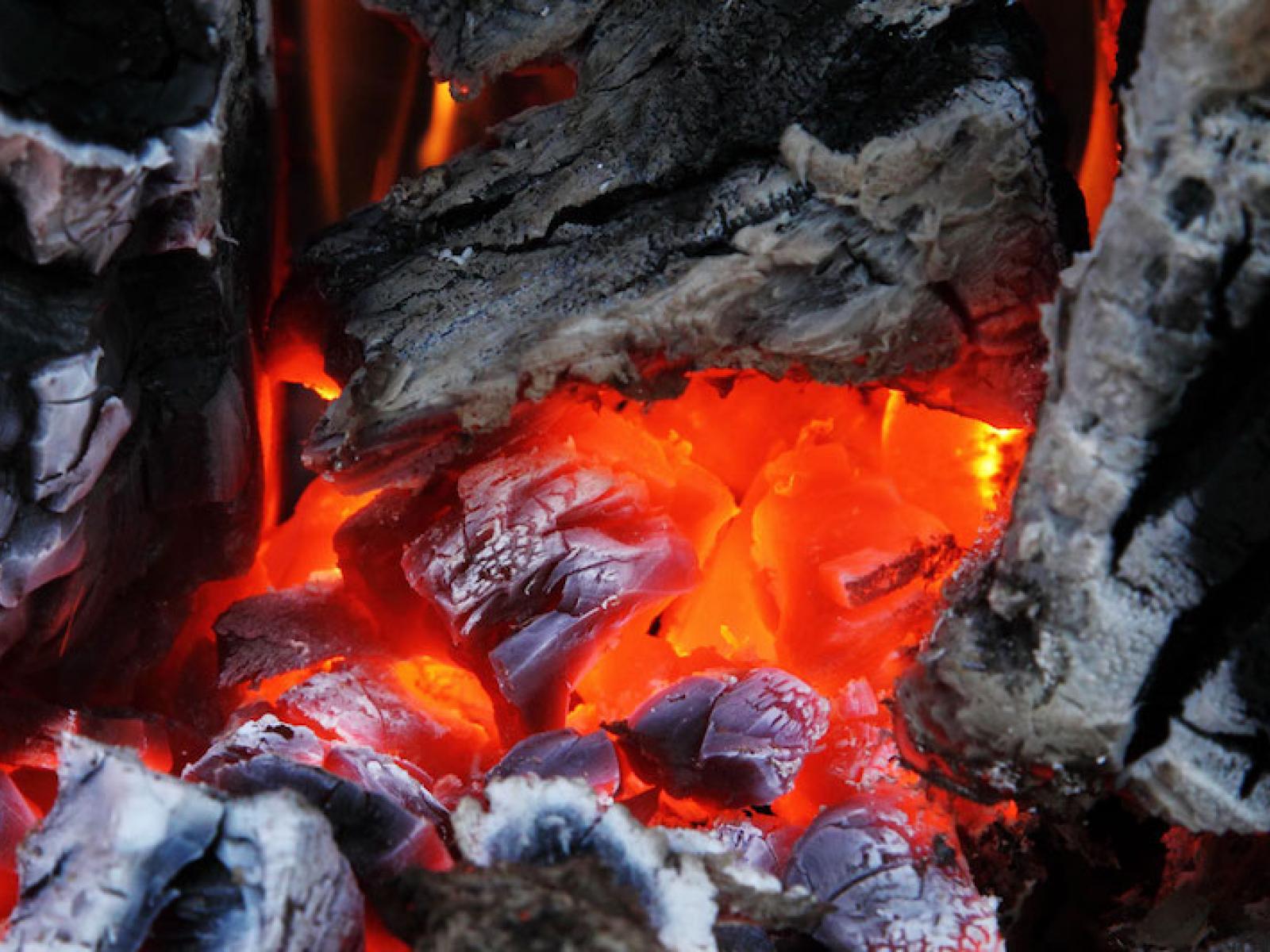 Burning coal